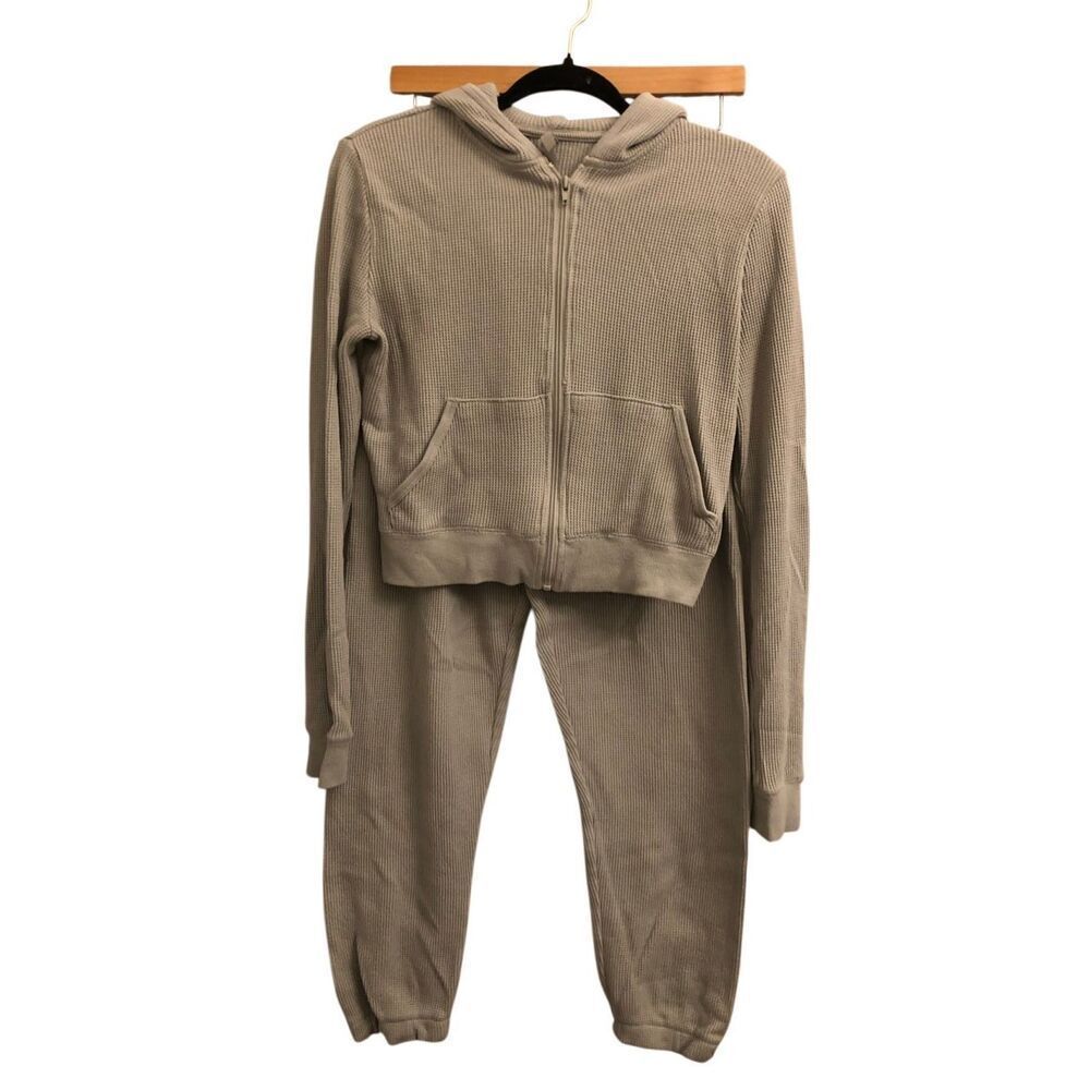 SKIMS Waffle Knit Hoodie Jacket and Jogger Set sz M in Mineral - Picture 3 of 14